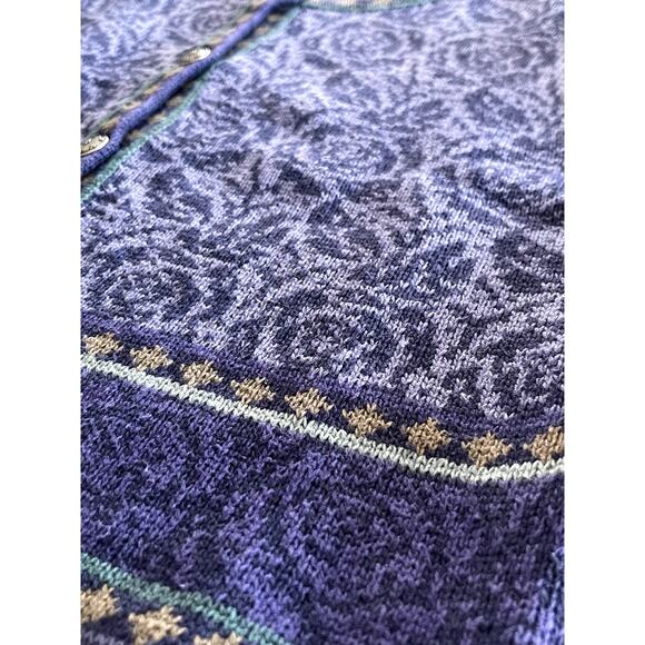 Nomadic Traders Sz M Floral Cardigan Sweater Purple Ramie Cottage Vintage Nordic - Picture 6 of 13